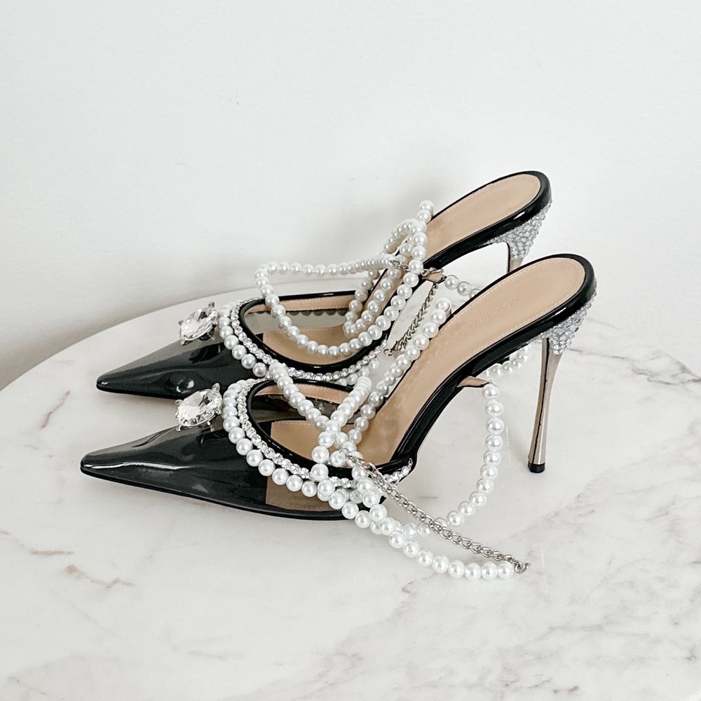 MACH & MACH NEW Diamond Of Elizabeth PVC Patent Leather Pearl Heels Size 10 US - Picture 7 of 10
